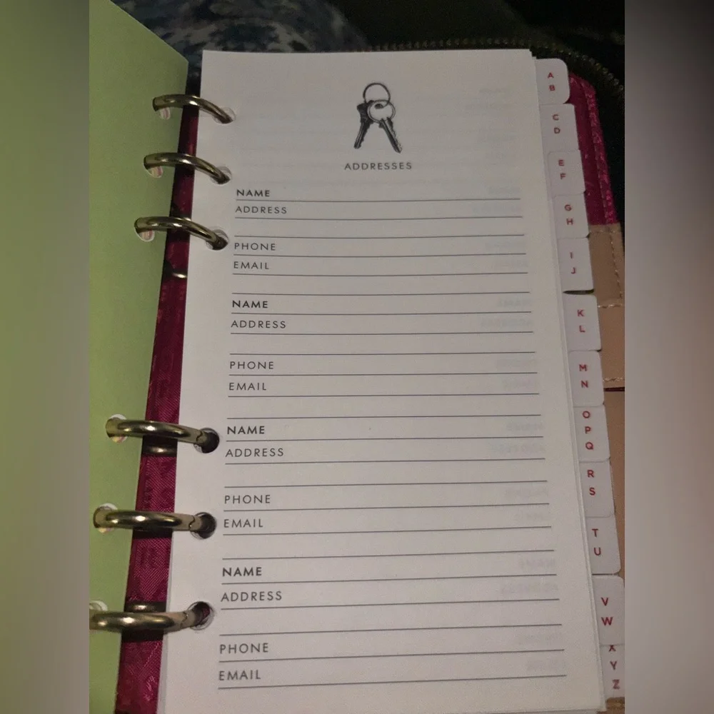 Kate Spade planner-Gold Hardware-Pink lining Black Pebbled Leather Zip Wellesley